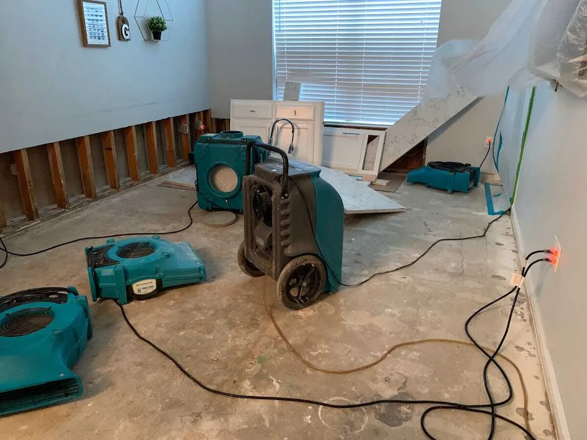 Dehumidifier in flood-cut room for Water Extraction & Removal in Krum